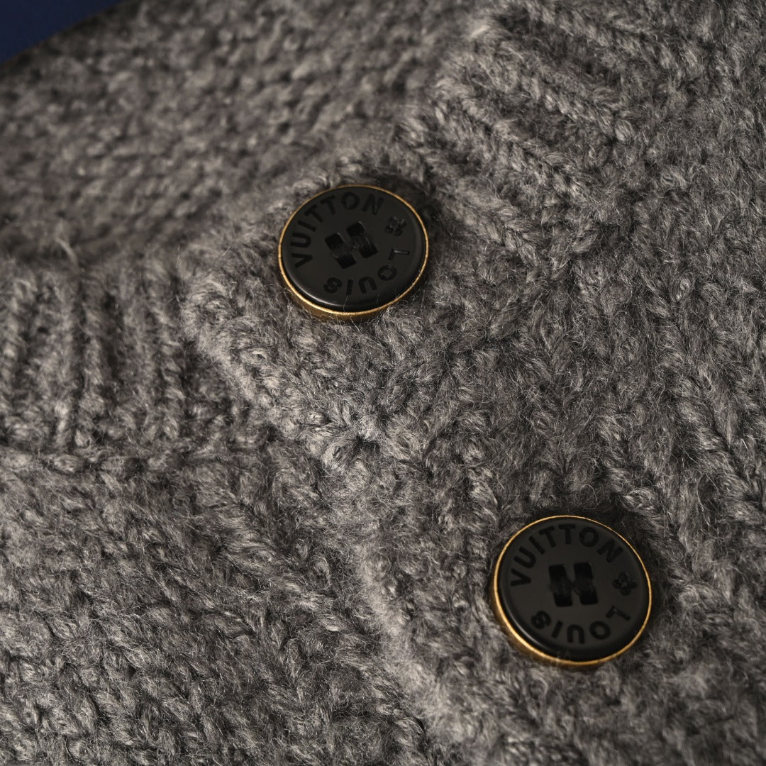 Louis Vuitton Grey LV Logo Knit Button Cardigan