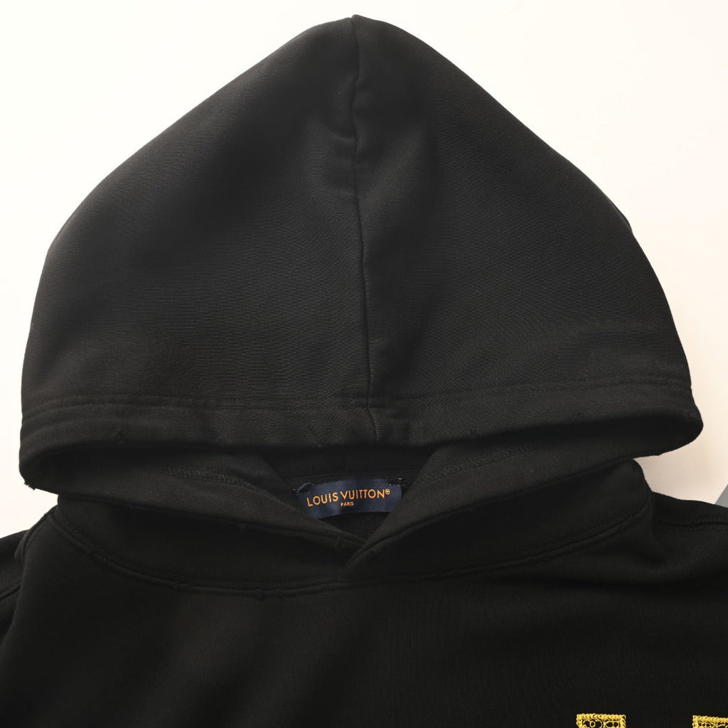 Louis Vuitton Black Gold LV Logo Embroidered Hoodie