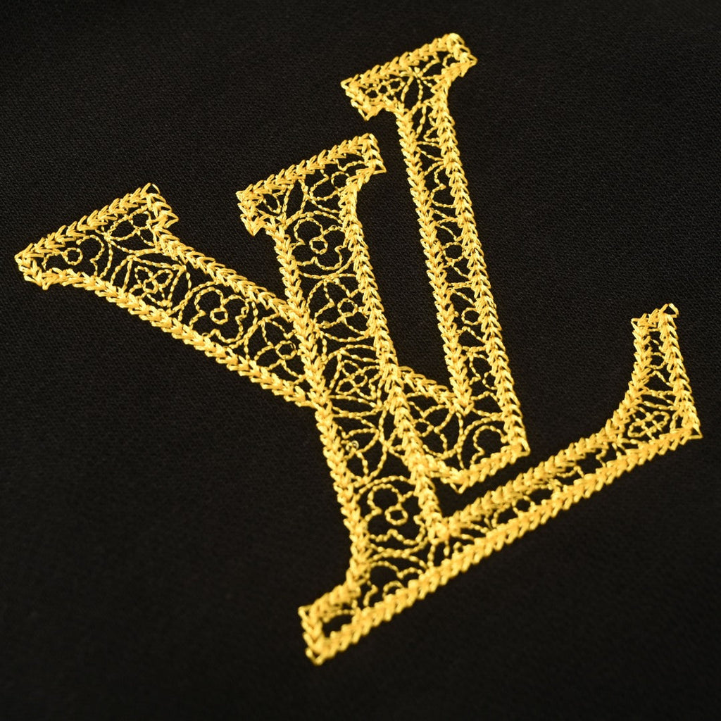Louis Vuitton Black Gold LV Logo Embroidered Hoodie