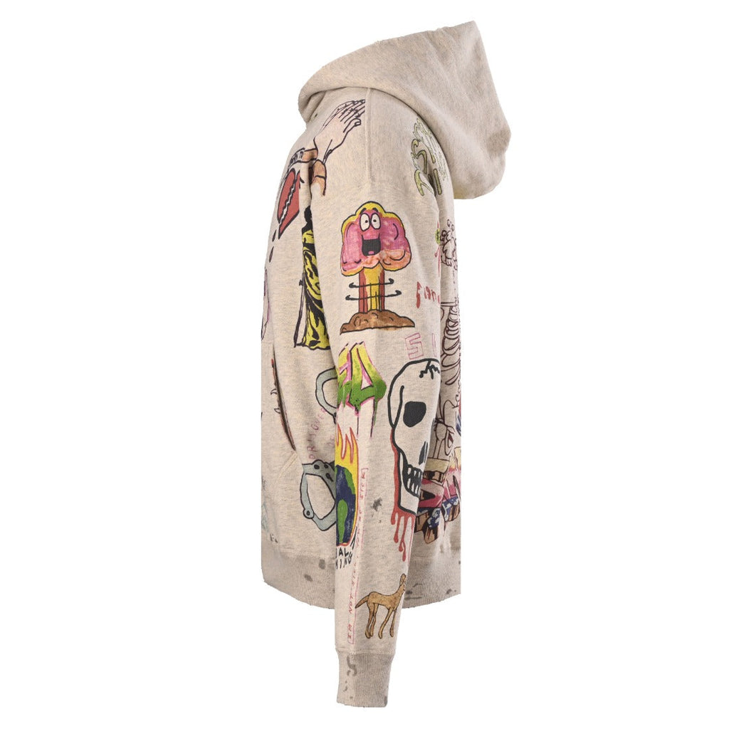 Saint Michael Heather Gray Full Graphic Print Distressed Hoodie