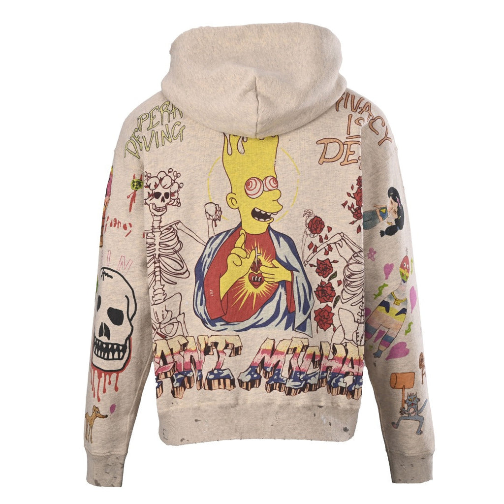 Saint Michael Heather Gray Full Graphic Print Distressed Hoodie