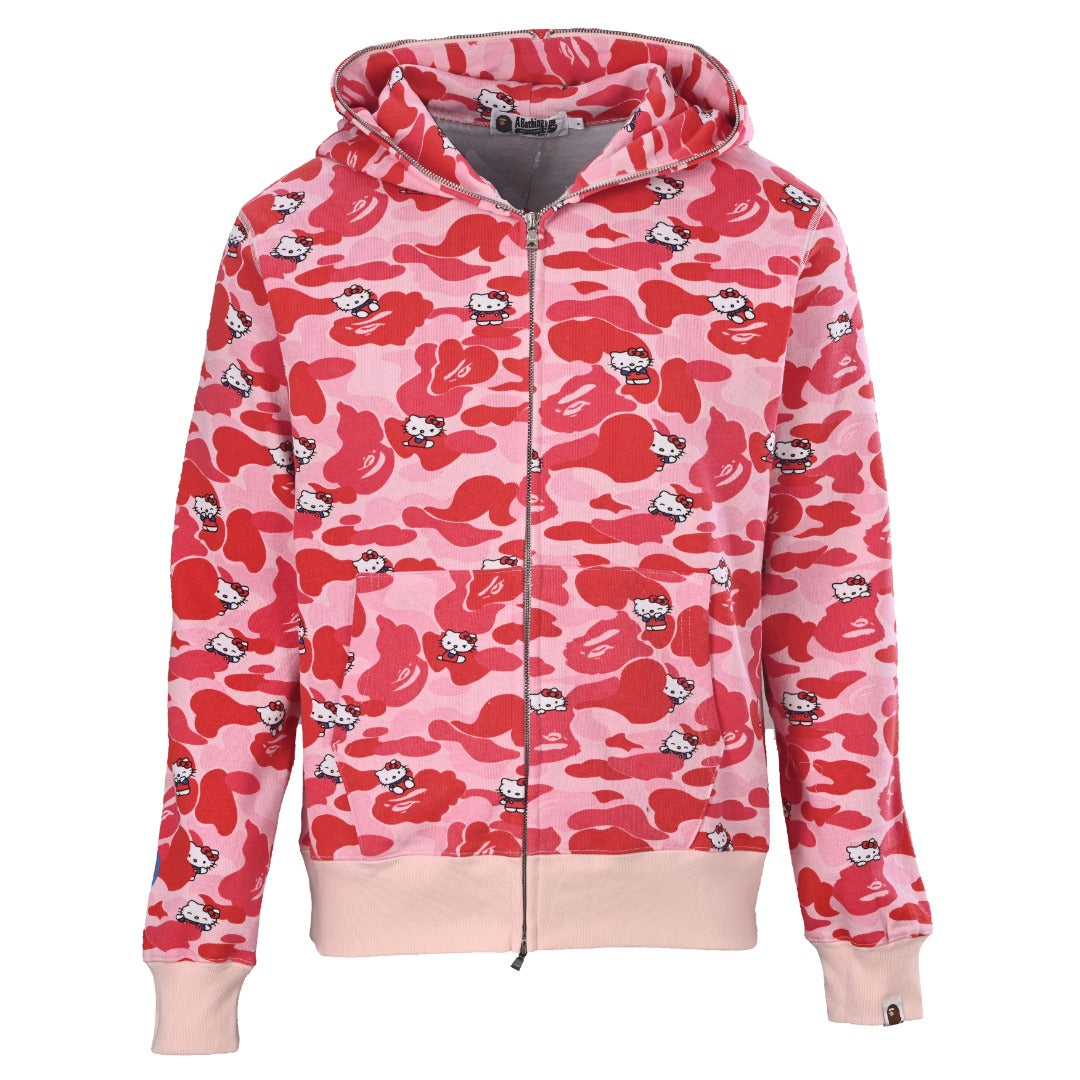 A Bathing Ape x Hello Kitty Pink Camo Full Zip Hoodie