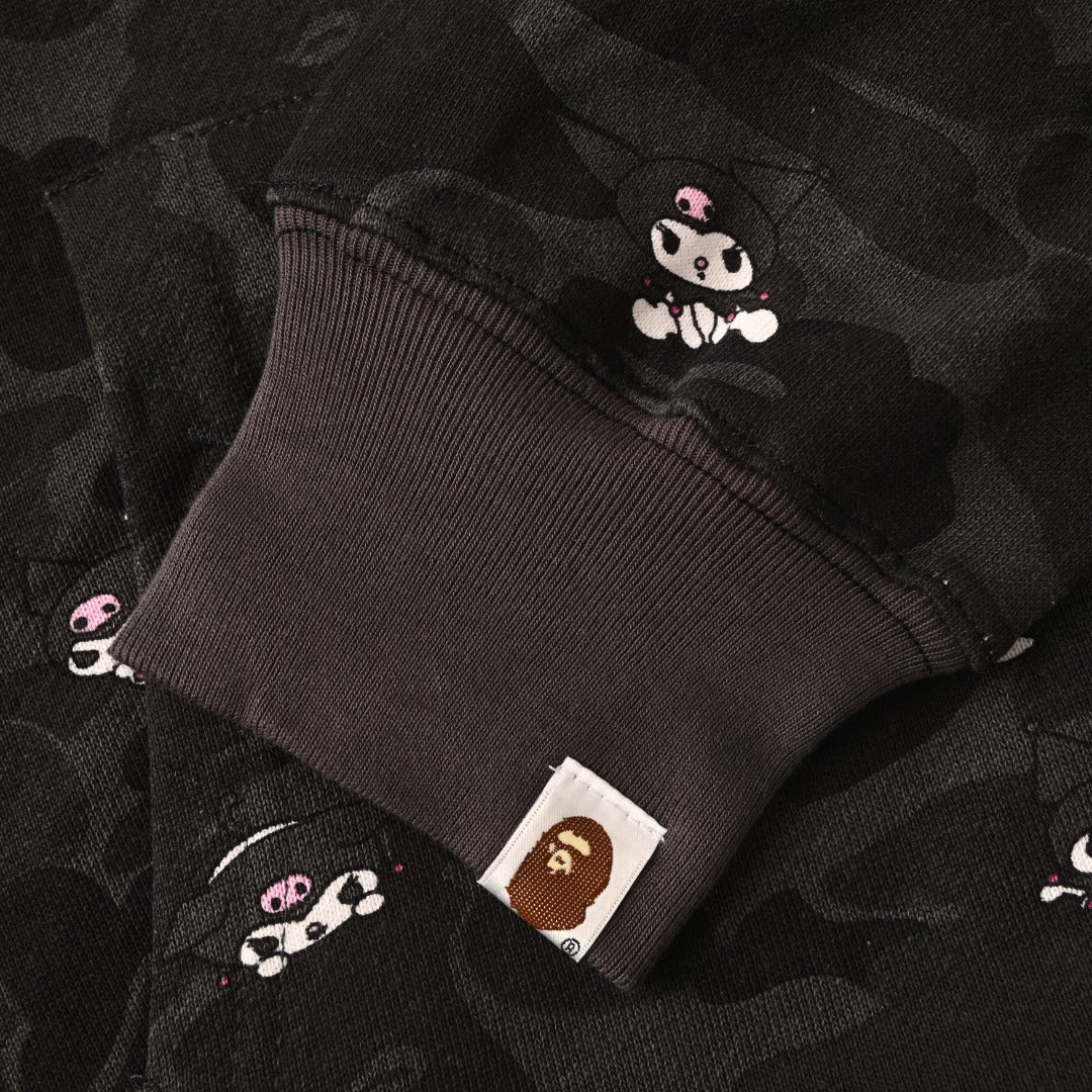 A Bathing Ape x Kuromi Black Camo Full Zip Hoodie