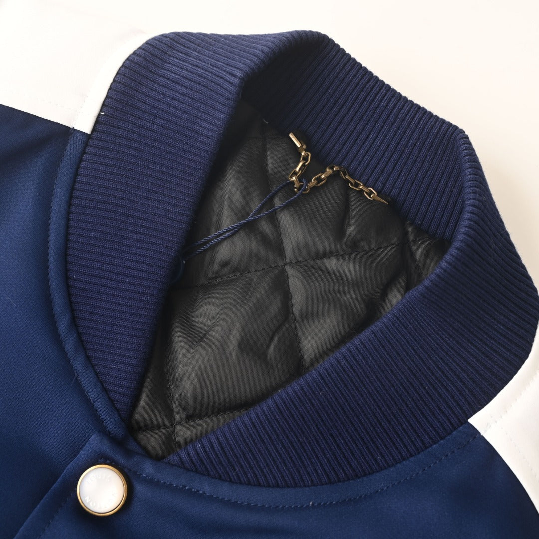 Louis Vuitton Navy White Stripe Horse Embroidery Varsity Jacket