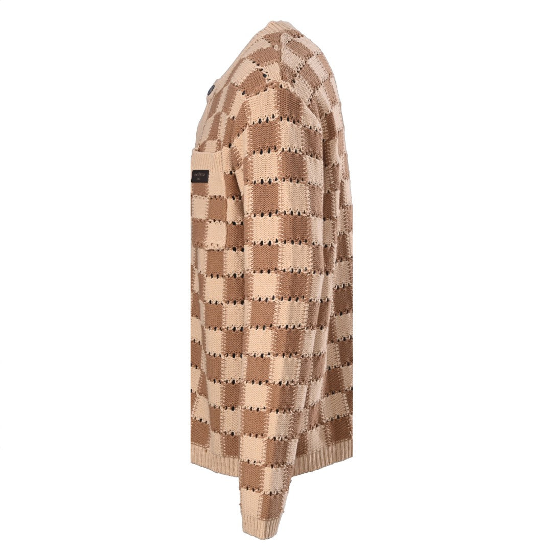 Louis Vuitton Beige Brown Checkered Hollow Knit Cardigan