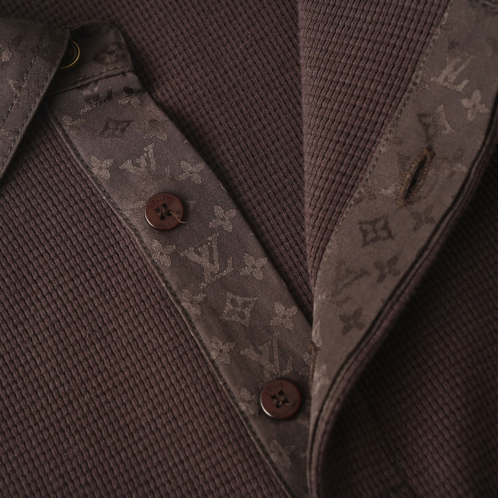 Louis Vuitton Dark Brown Waffle Long Sleeve Polo Shirt
