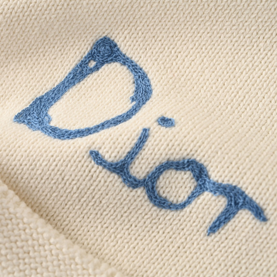 Dior Off White Handwriting Logo V-Neck Knit Cardigan