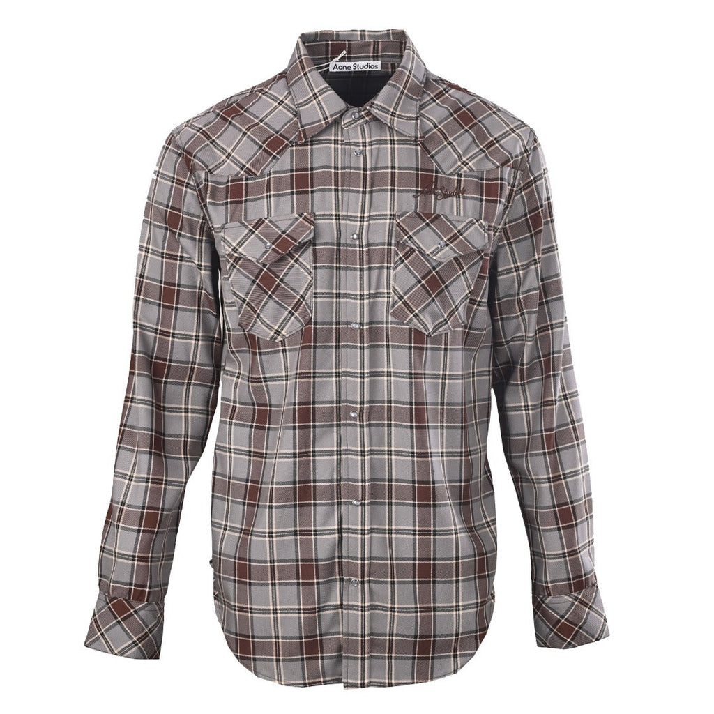 Acne Studios Grey Brown Plaid Western Long Sleeve Shirt