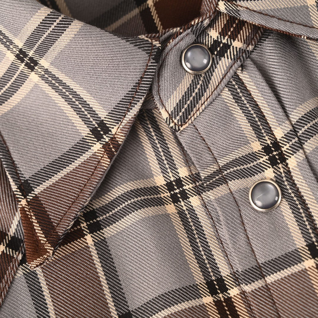 Acne Studios Grey Brown Plaid Western Long Sleeve Shirt