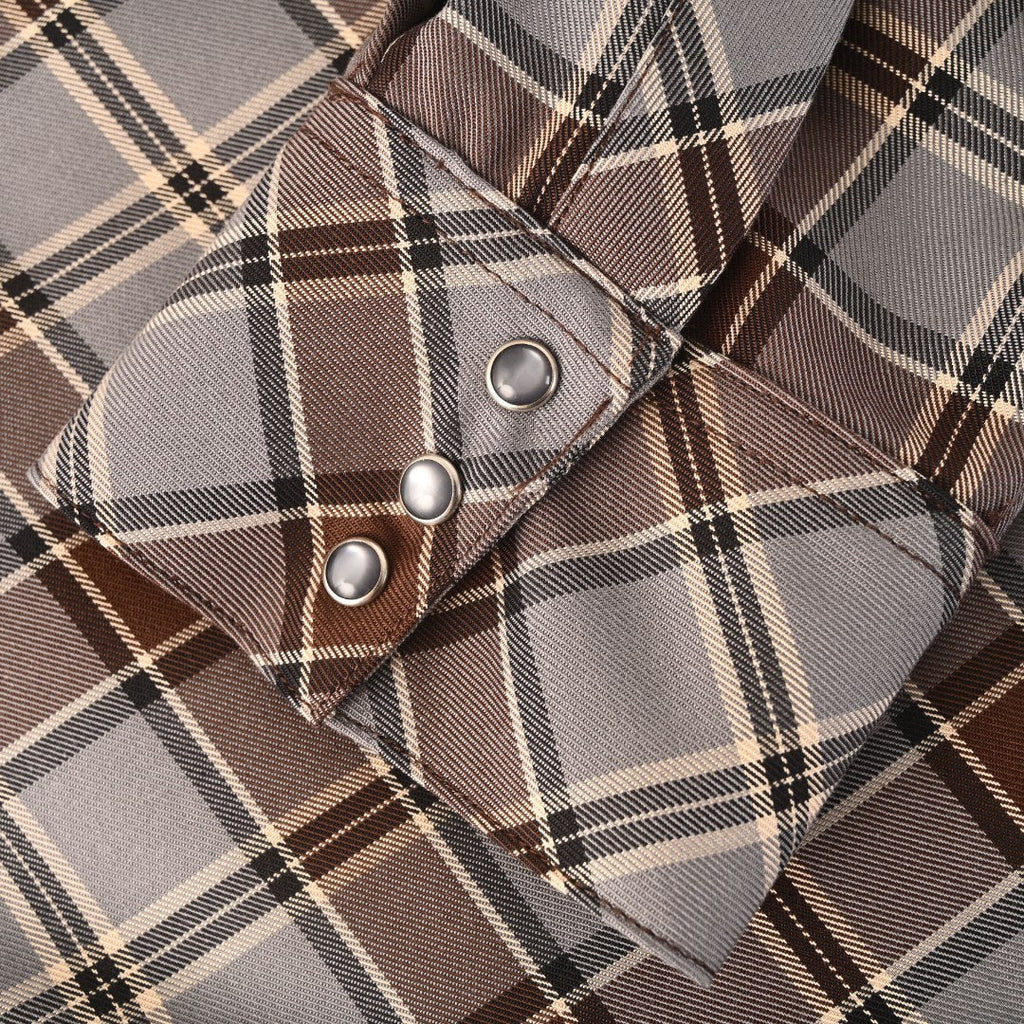 Acne Studios Grey Brown Plaid Western Long Sleeve Shirt