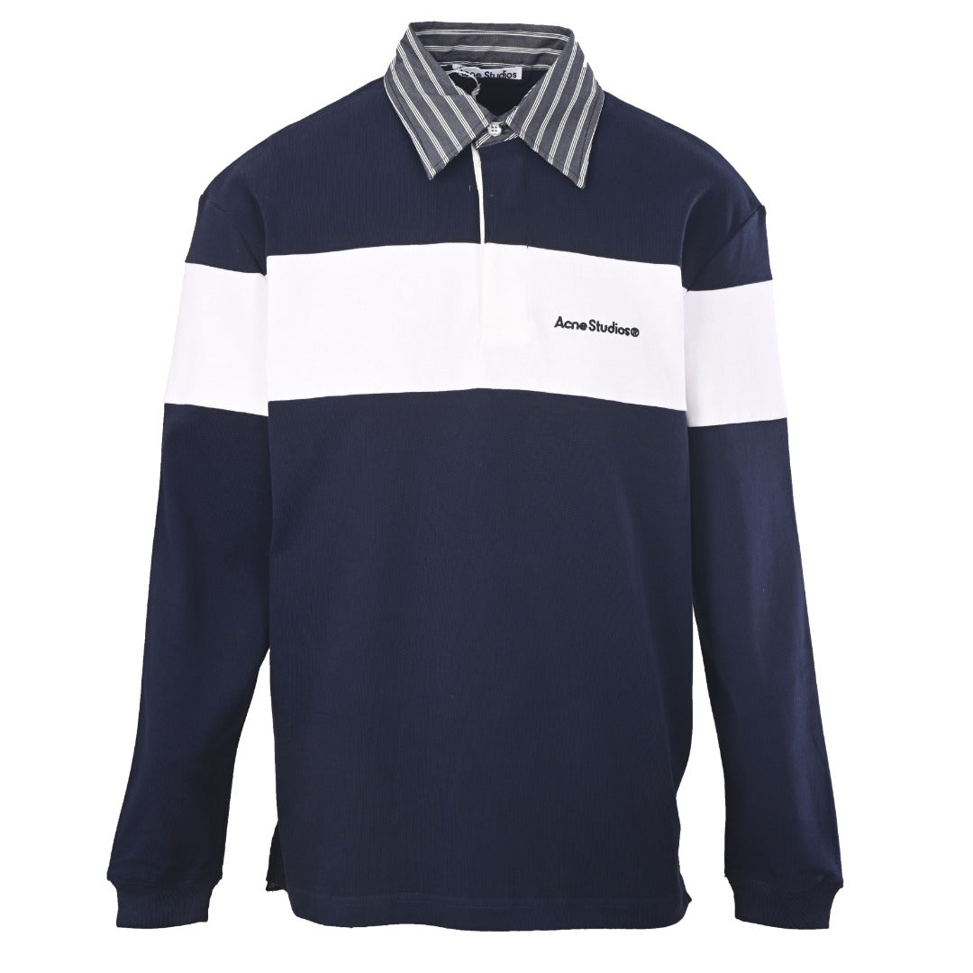 Acne Studios Navy White Stripe Collar Long Sleeve Rugby Polo