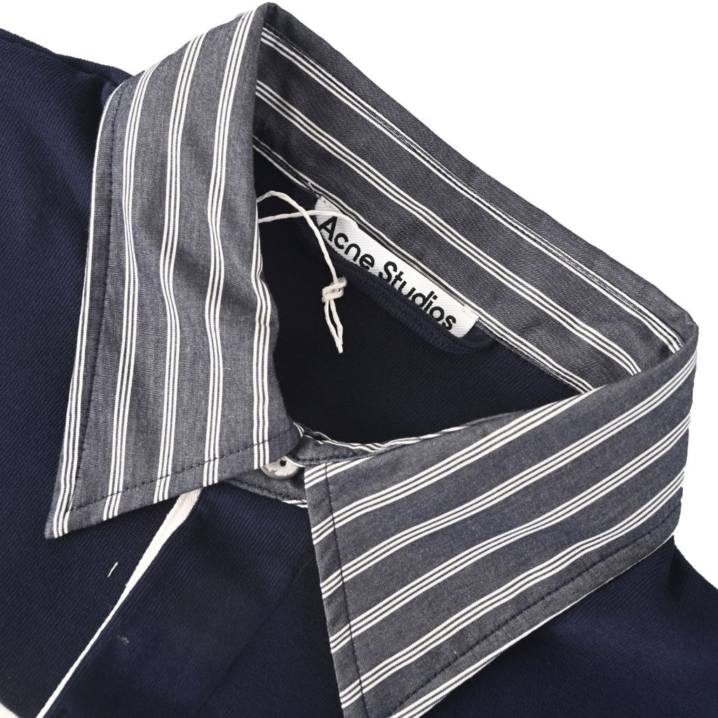 Acne Studios Navy White Stripe Collar Long Sleeve Rugby Polo