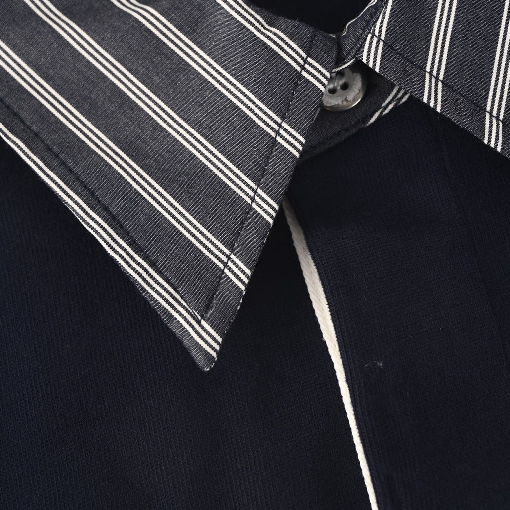 Acne Studios Navy White Stripe Collar Long Sleeve Rugby Polo