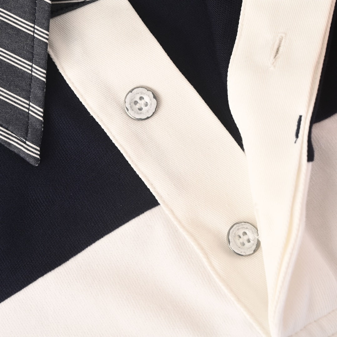 Acne Studios Navy White Stripe Collar Long Sleeve Rugby Polo