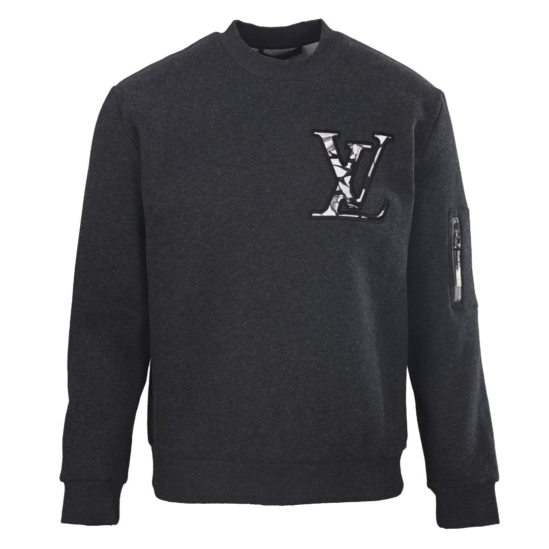 Louis Vuitton Dark Grey LV Embroidered Crew Neck Sweatshirt