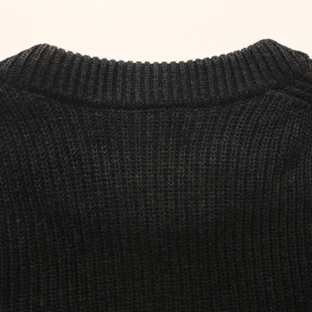 Gucci Dark Grey Ribbed Crew Neck GUCCI Logo Sweater