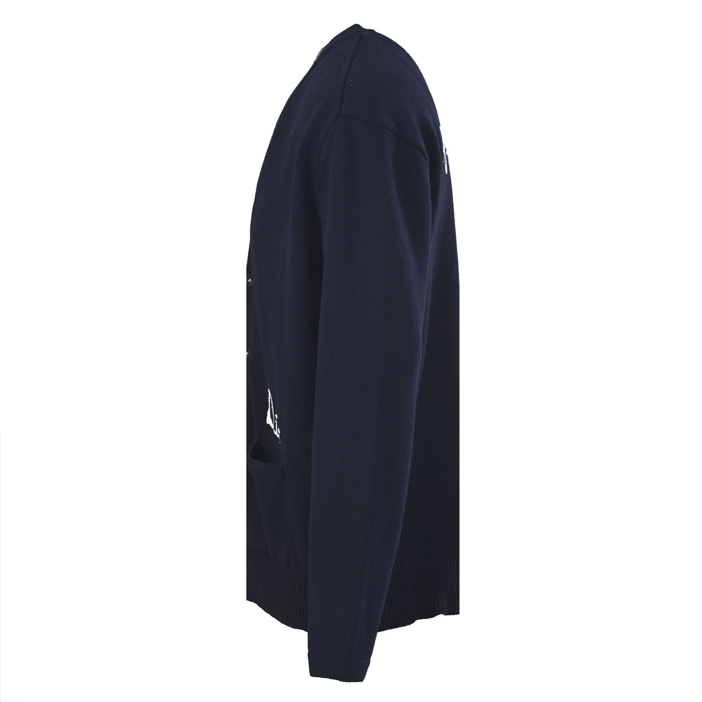 Dior Navy Handwriting Logo V-Neck Knit Cardigan
