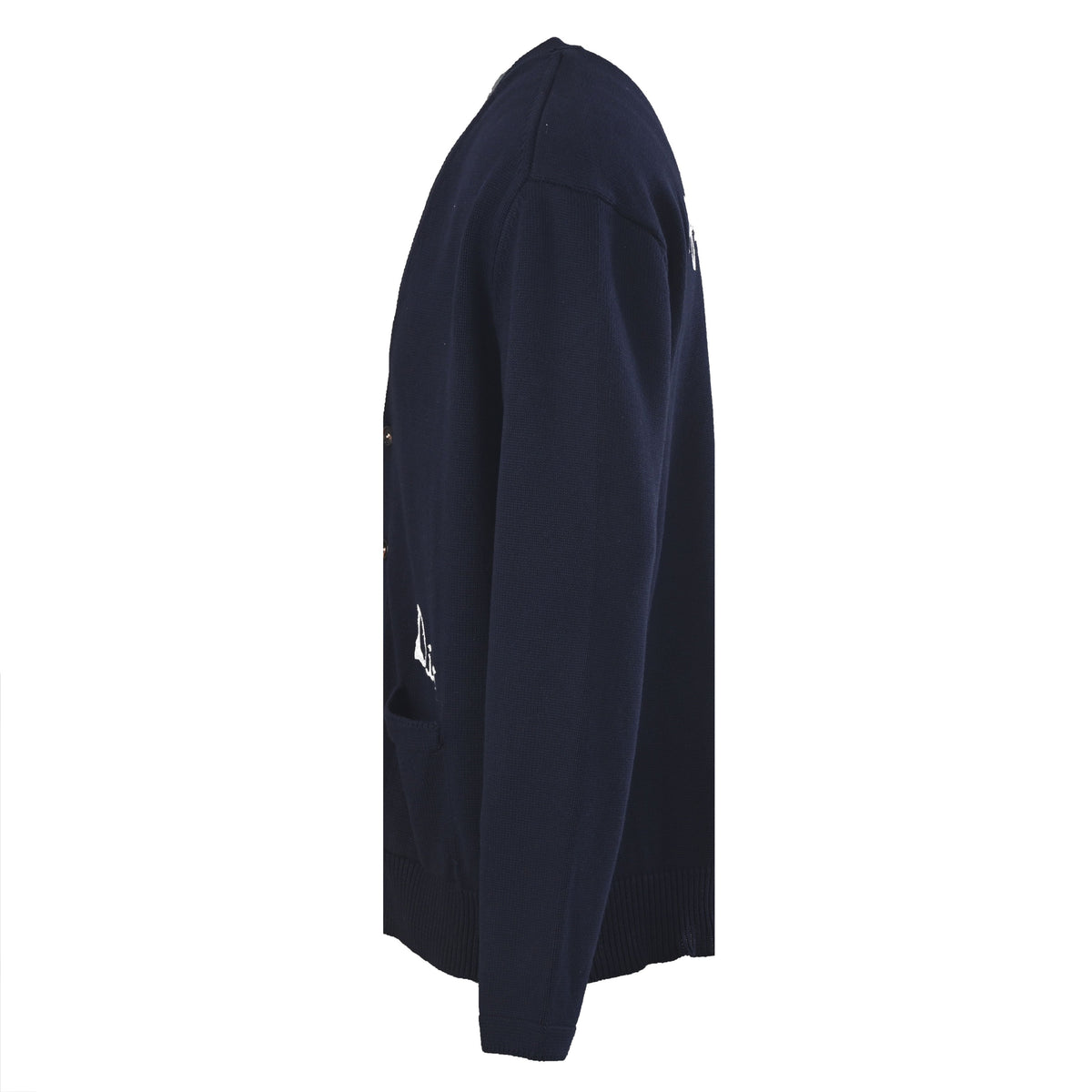 Dior Navy Handwriting Logo V-Neck Knit Cardigan