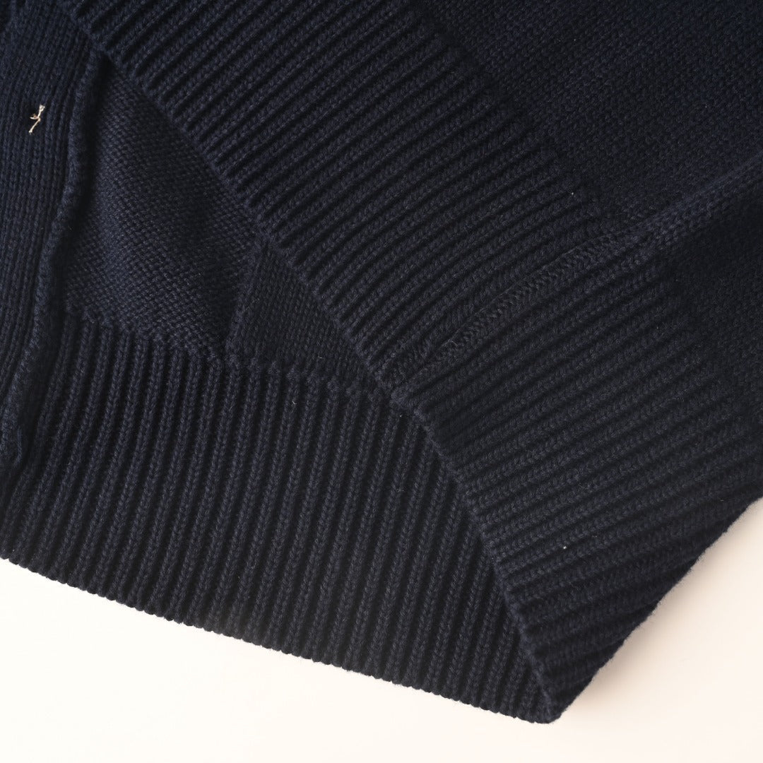 Dior Navy Handwriting Logo V-Neck Knit Cardigan