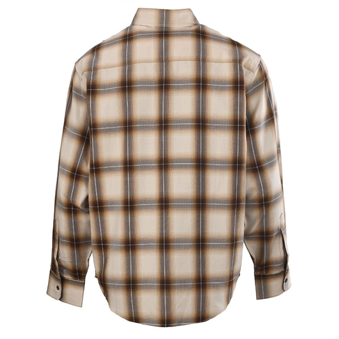 AMI Paris Beige Brown Plaid Long Sleeve Shirt