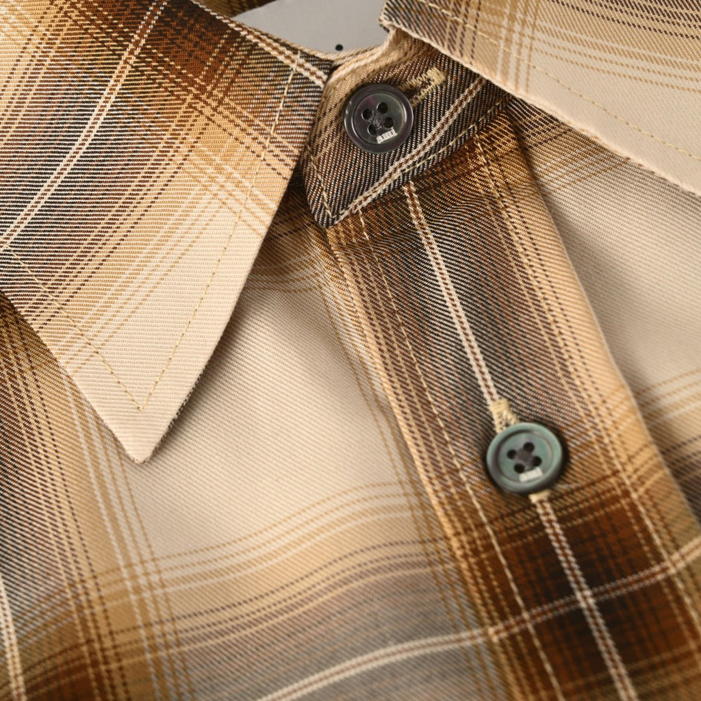 AMI Paris Beige Brown Plaid Long Sleeve Shirt