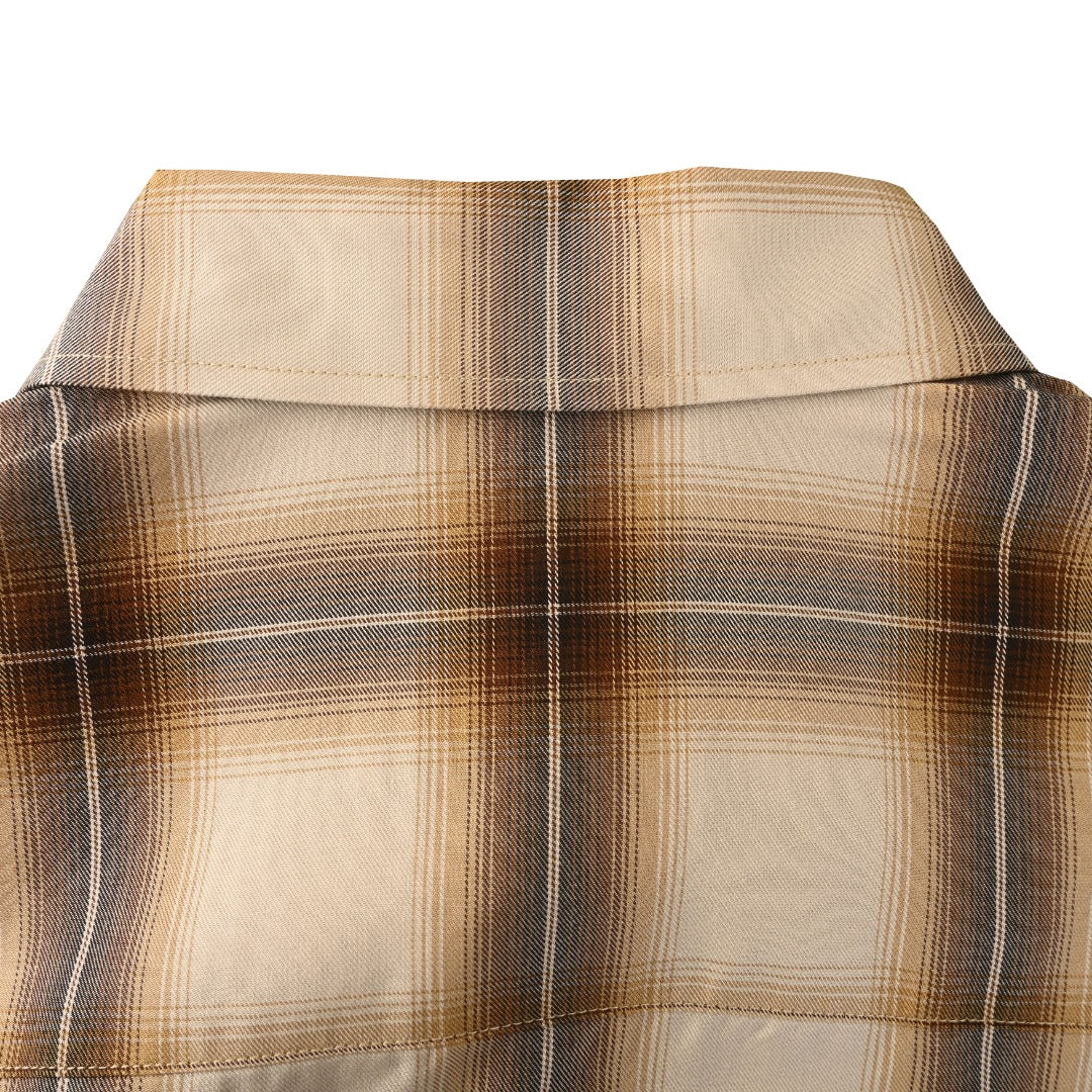 AMI Paris Beige Brown Plaid Long Sleeve Shirt
