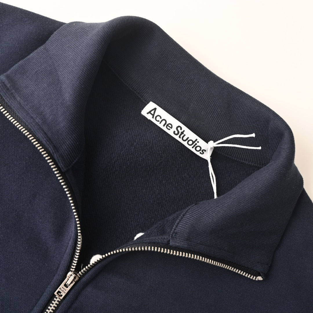 Acne Studios Navy Full Zip Stand Collar Sweat Jacket
