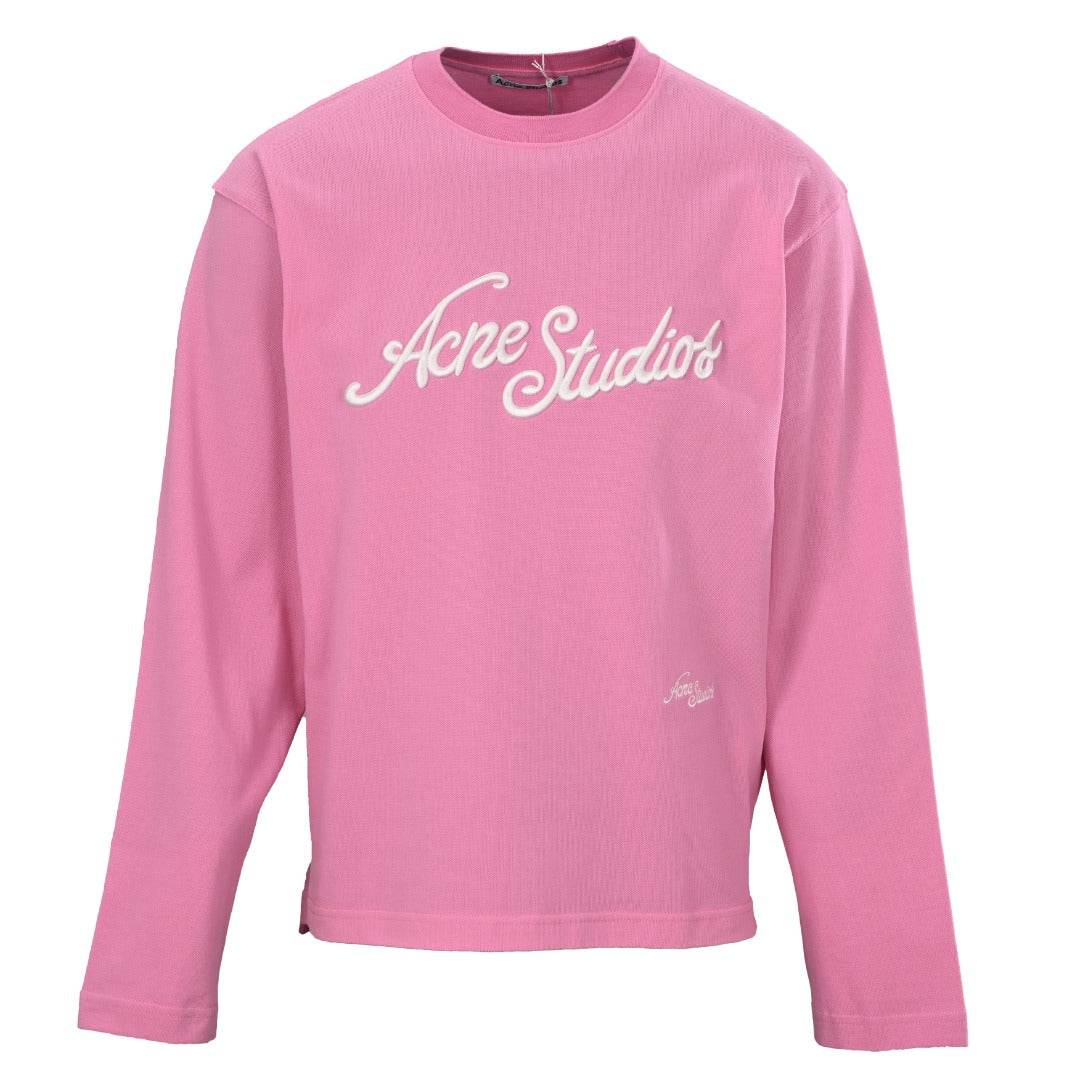 Acne Studios Pink Logo Embroidered Long Sleeve Tee