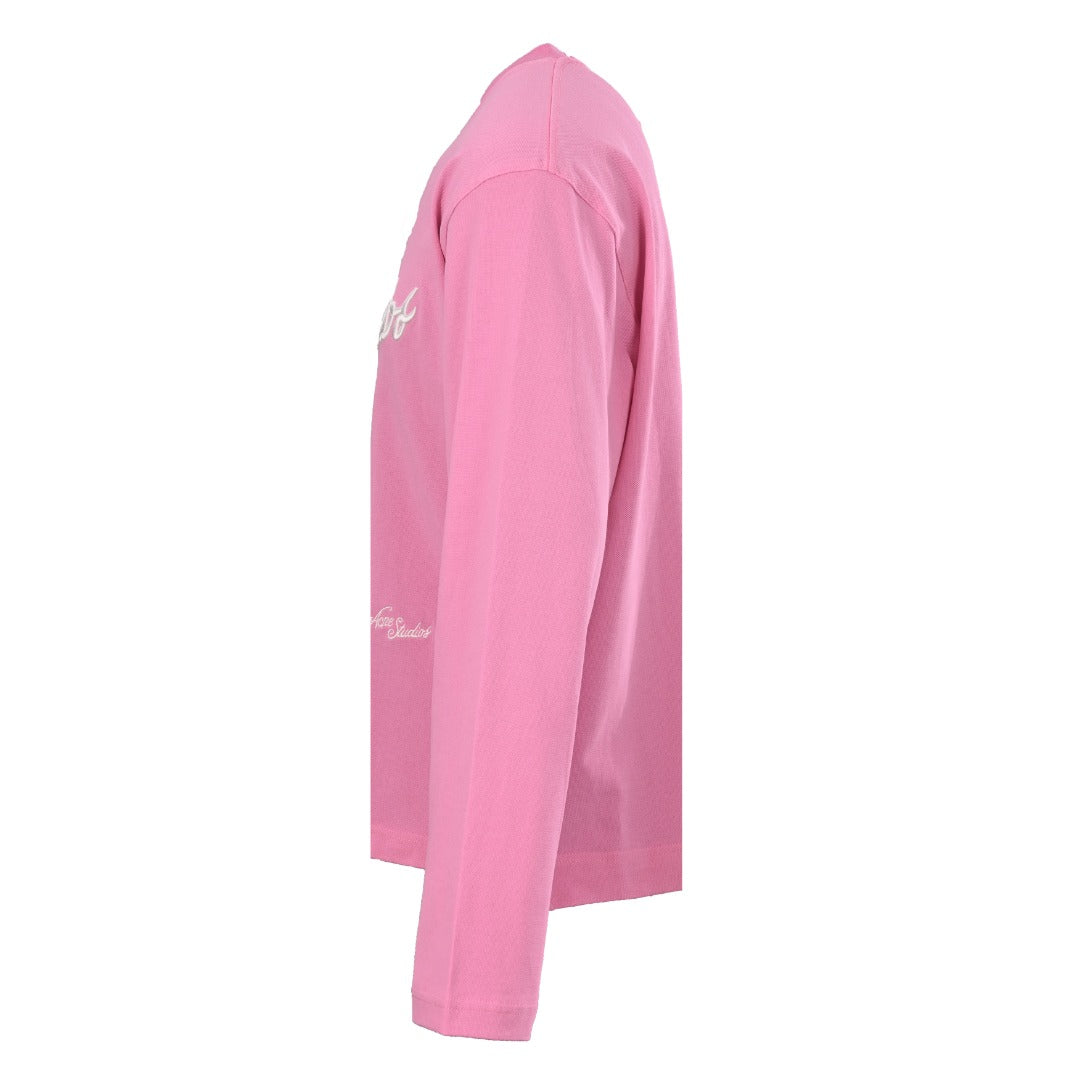 Acne Studios Pink Logo Embroidered Long Sleeve Tee