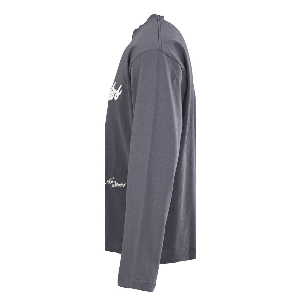 Acne Studios Dark Grey Logo Embroidered Long Sleeve Tee