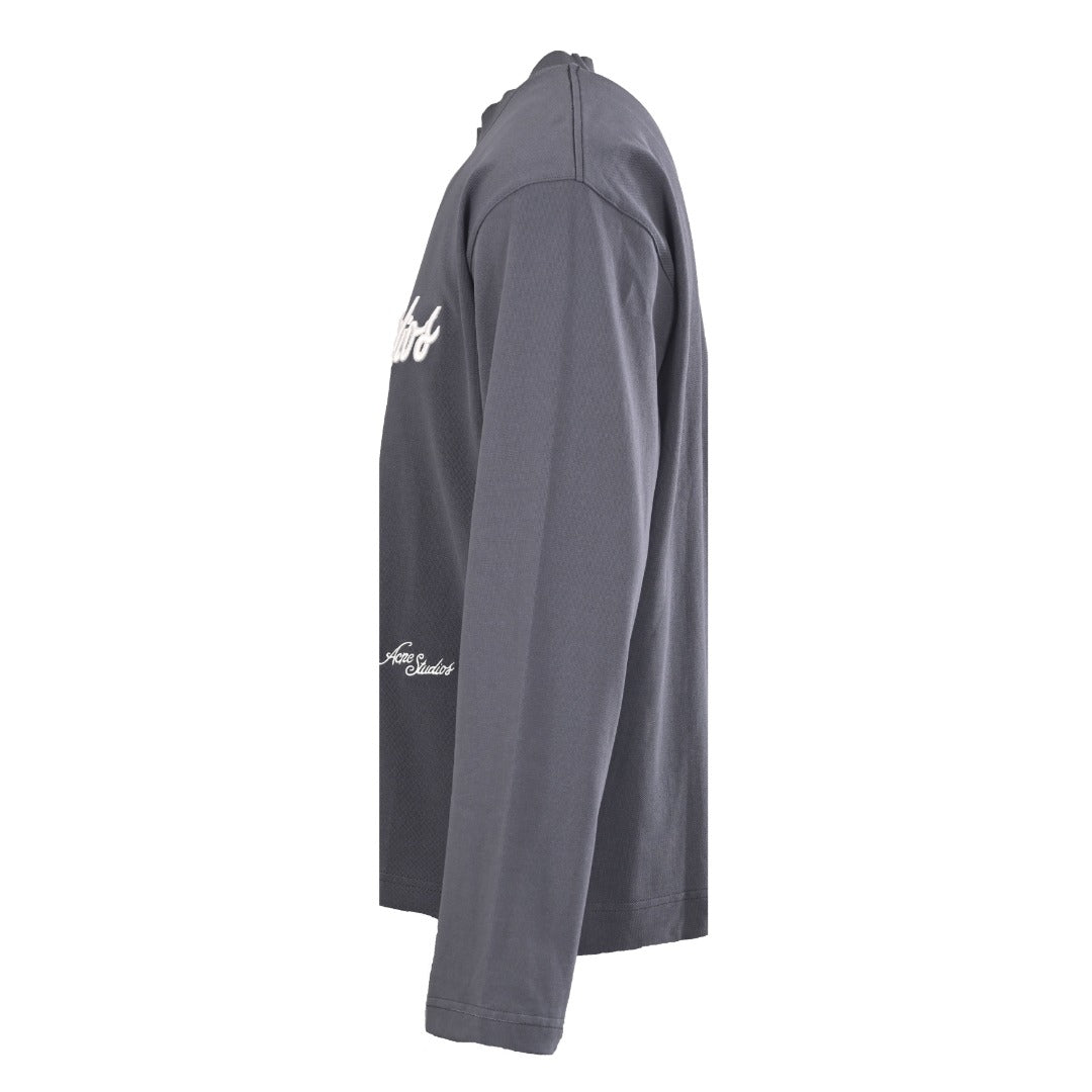 Acne Studios Dark Grey Logo Embroidered Long Sleeve Tee