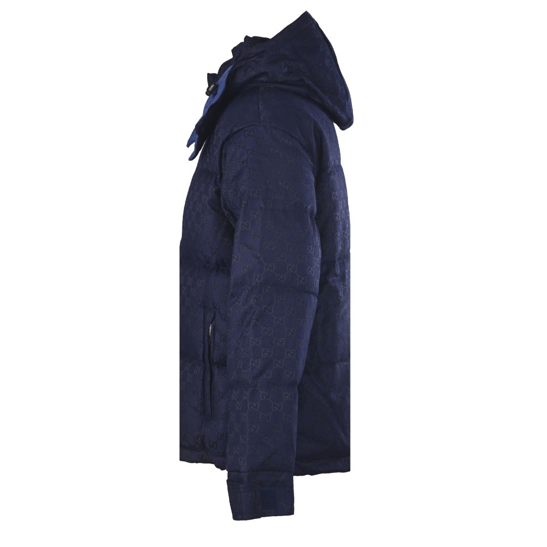 Gucci GG Jacquard Navy Hooded Down Jacket