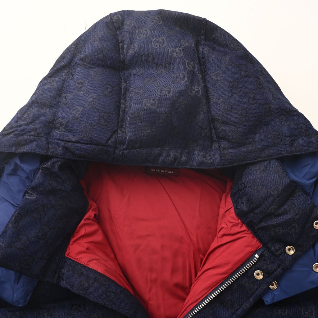 Gucci GG Jacquard Navy Hooded Down Jacket