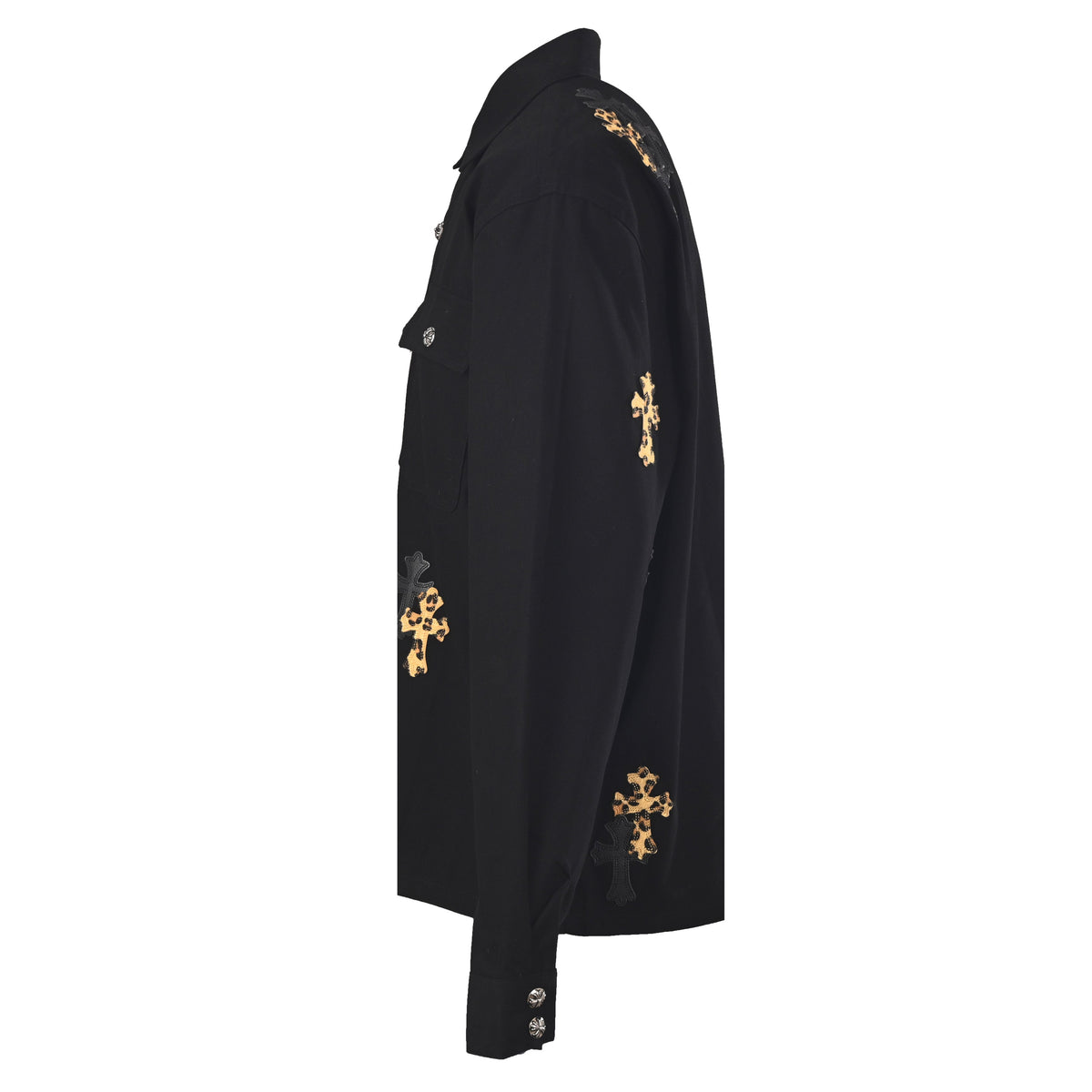 Chrome Hearts Black Leopard Cross Patch Long Sleeve Work Shirt