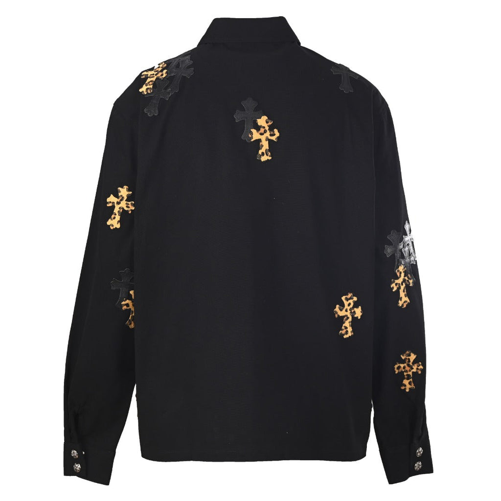 Chrome Hearts Black Leopard Cross Patch Long Sleeve Work Shirt