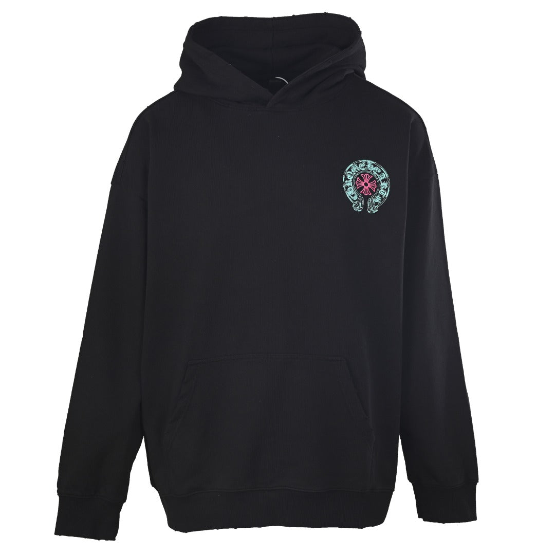 Chrome Hearts Horseshoe Logo Black Embroidered Hoodie