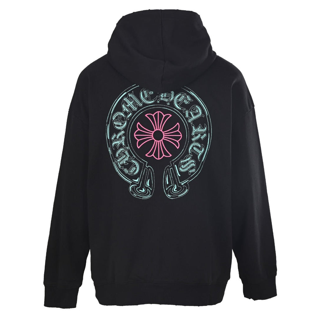 Chrome Hearts Horseshoe Logo Black Embroidered Hoodie