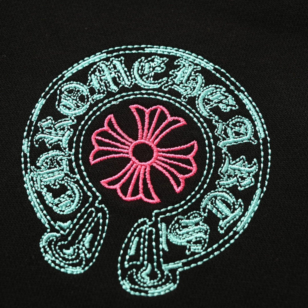Chrome Hearts Horseshoe Logo Black Embroidered Hoodie