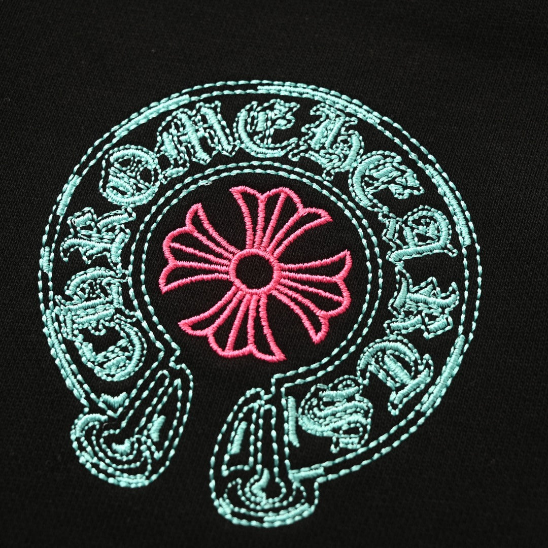 Chrome Hearts Horseshoe Logo Black Embroidered Hoodie
