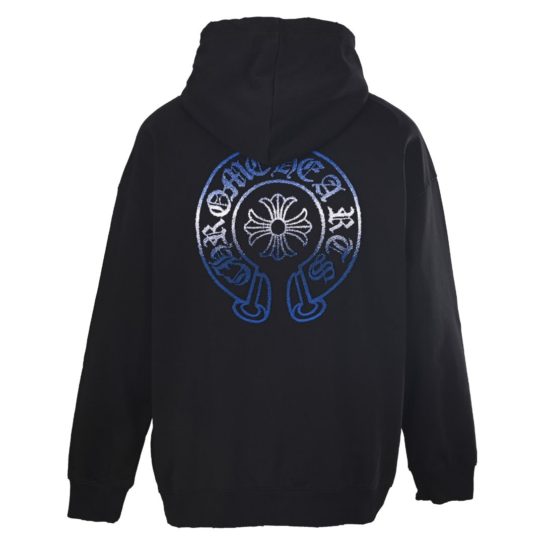 Chrome Hearts Horseshoe Logo Black Gradient Blue Embroidered Hoodie