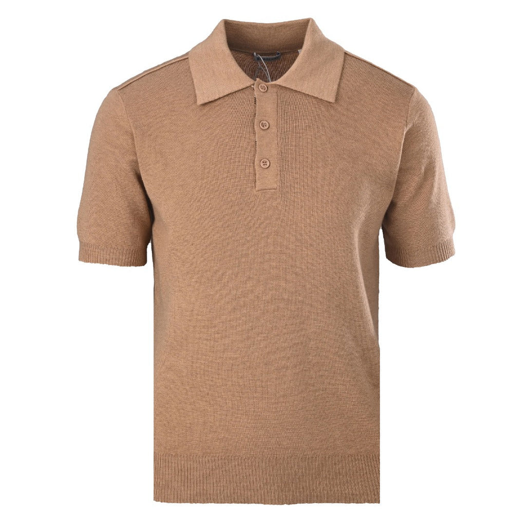 Burberry Camel Knit Short Sleeve Polo Shirt