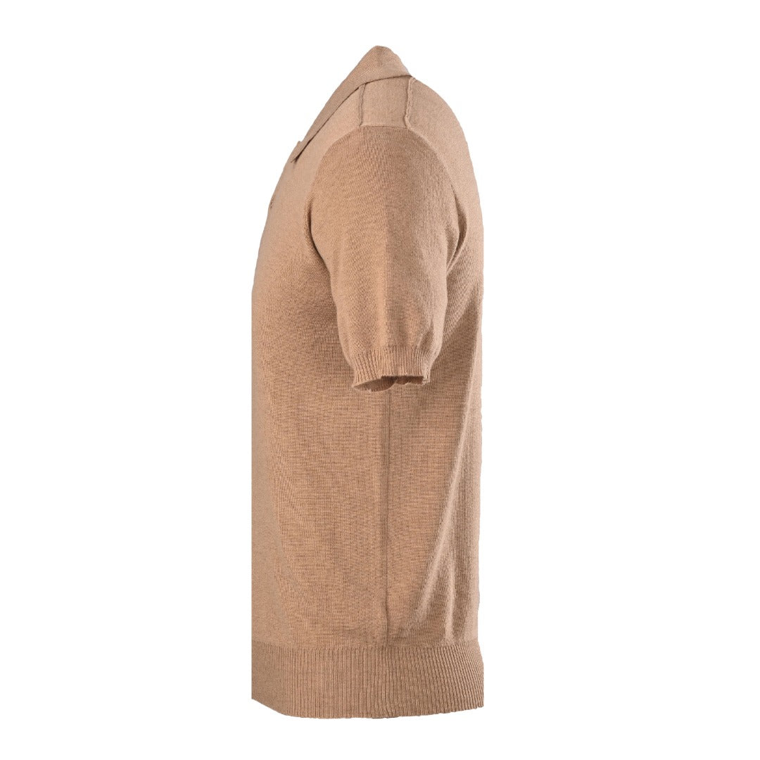 Burberry Camel Knit Short Sleeve Polo Shirt