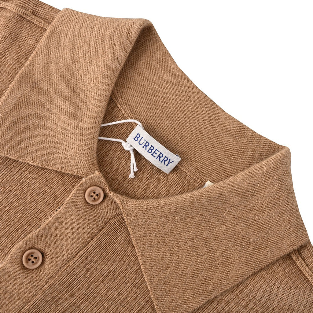 Burberry Camel Knit Short Sleeve Polo Shirt