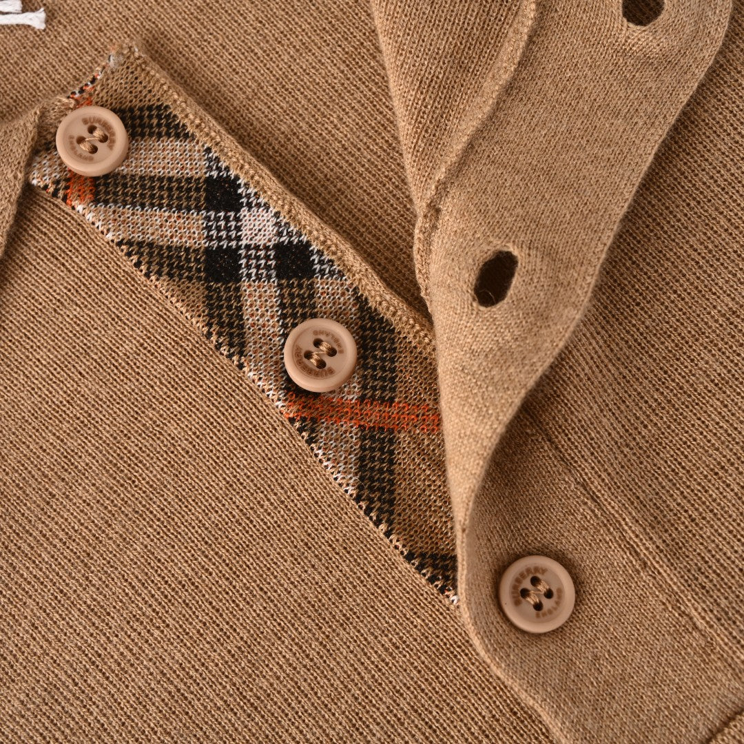 Burberry Camel Knit Short Sleeve Polo Shirt