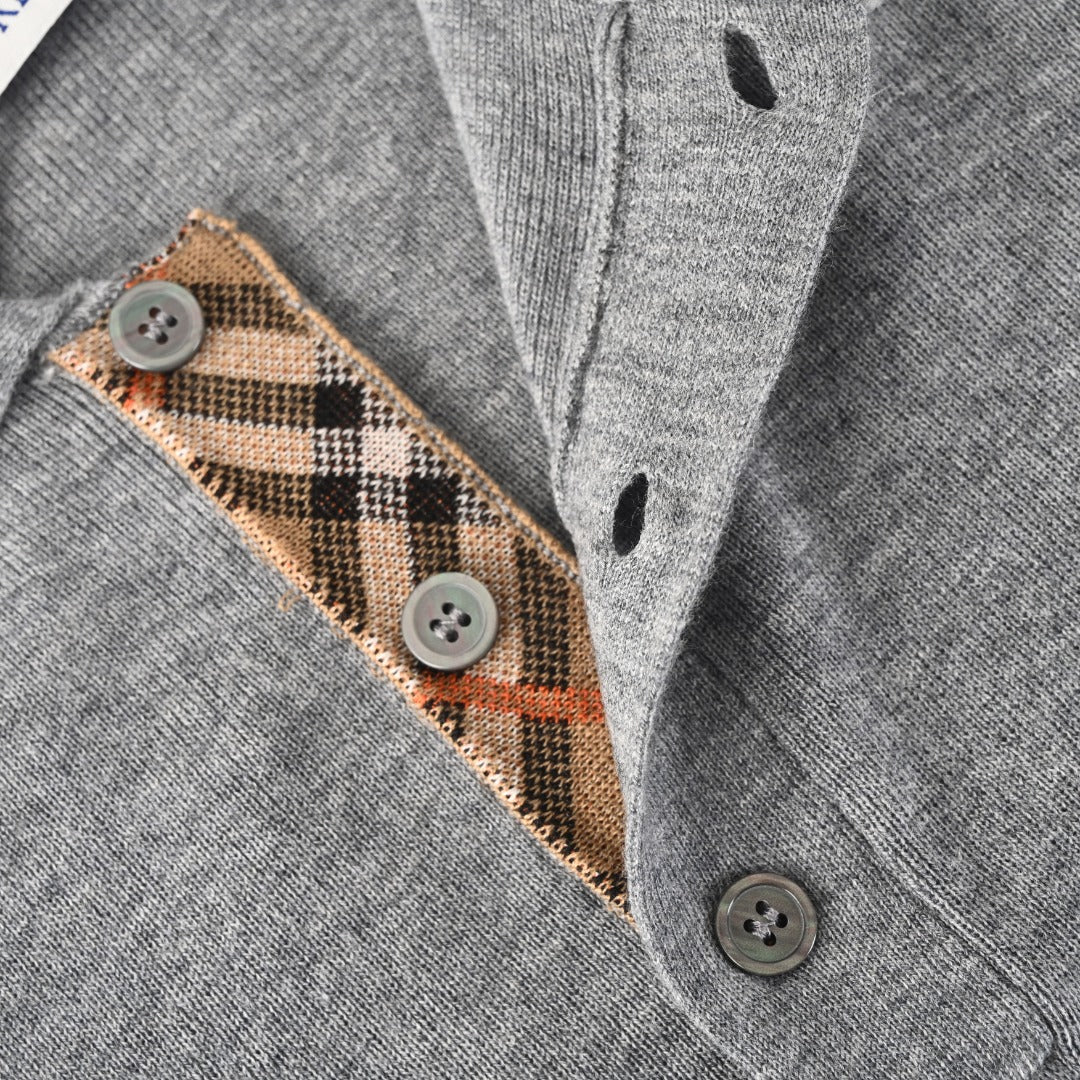Burberry Grey Knit Short Sleeve Polo Shirt