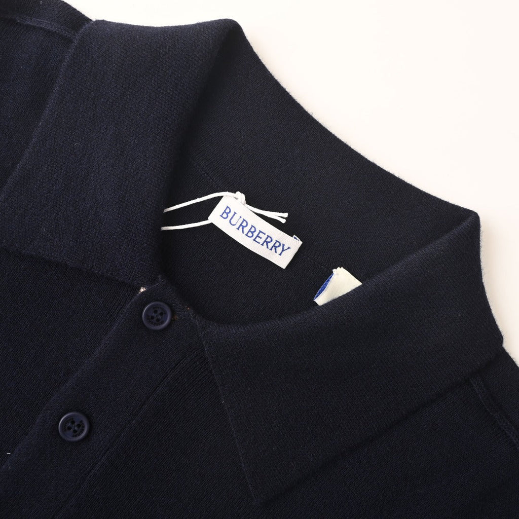Burberry Navy Knit Short Sleeve Polo Shirt