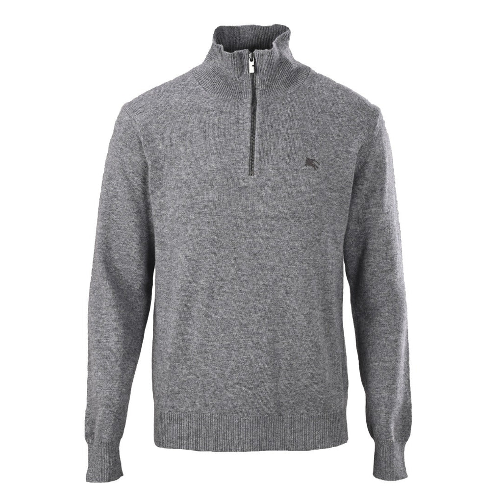 Burberry Grey Half Zip Equestrian Logo Knit Sweater