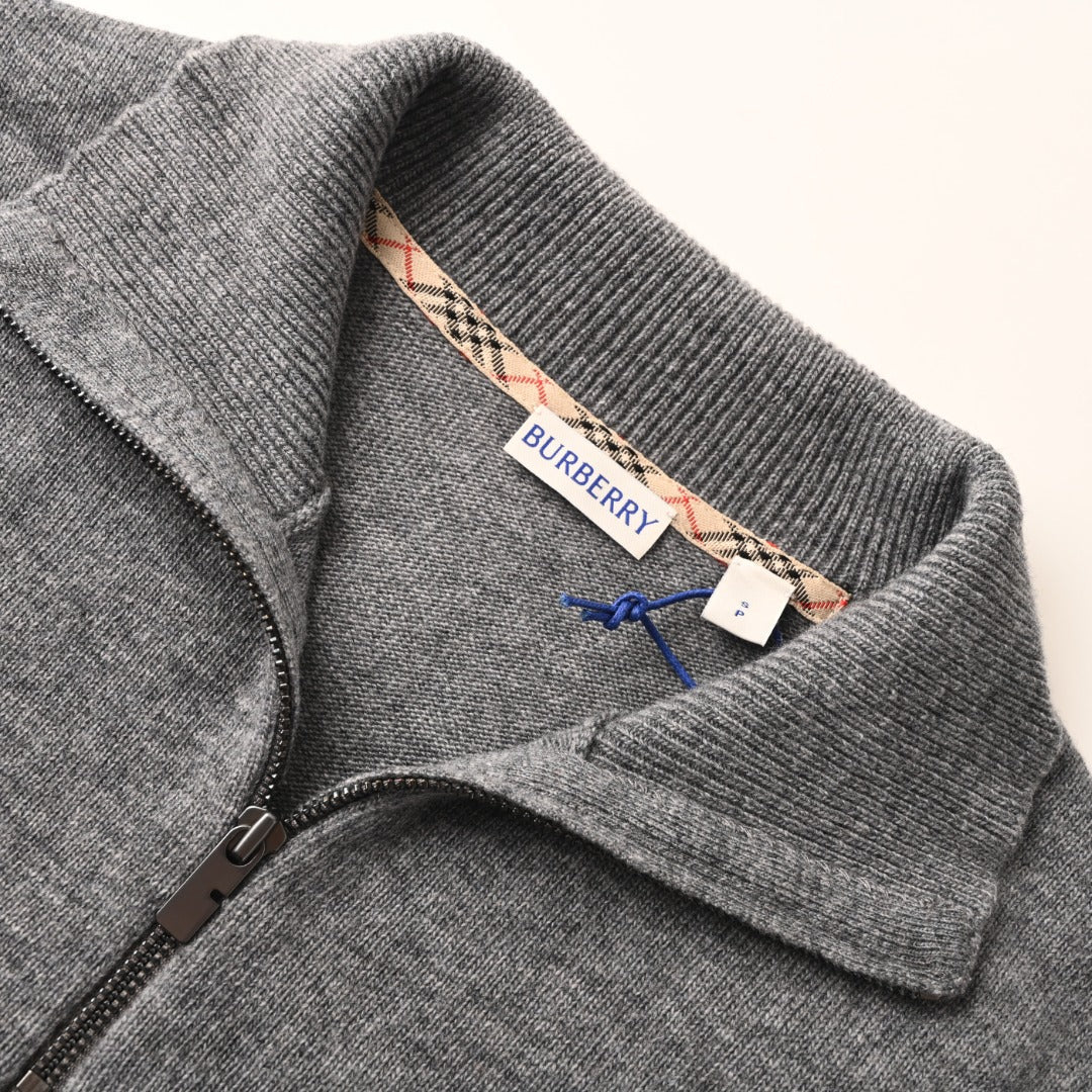 Burberry Grey Half Zip Equestrian Logo Knit Sweater