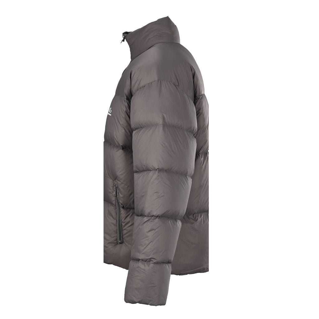 Balenciaga Taupe Embroidered Logo Stand Collar Puffer Jacket