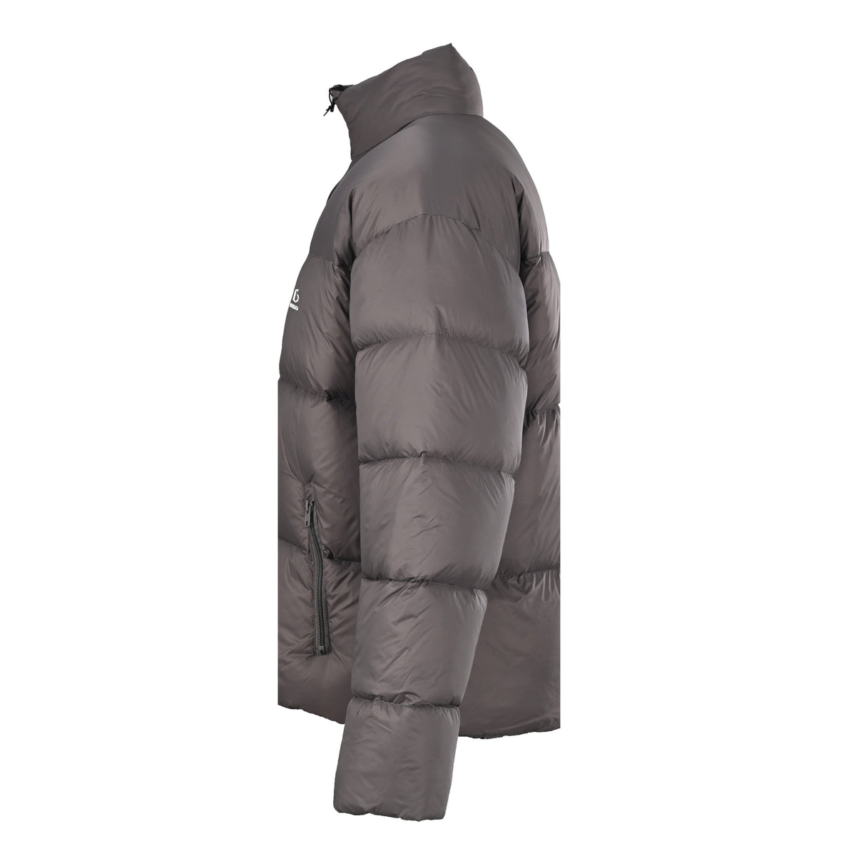 Balenciaga Taupe Embroidered Logo Stand Collar Puffer Jacket